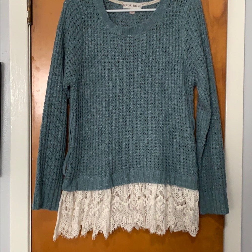 Blue sweater with lace